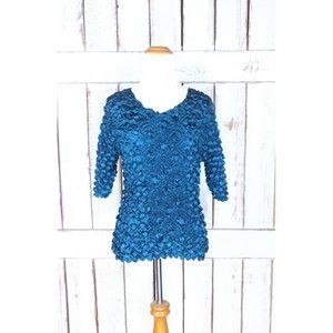 90s vintage blue stretchy pullover fitted blouse shirt